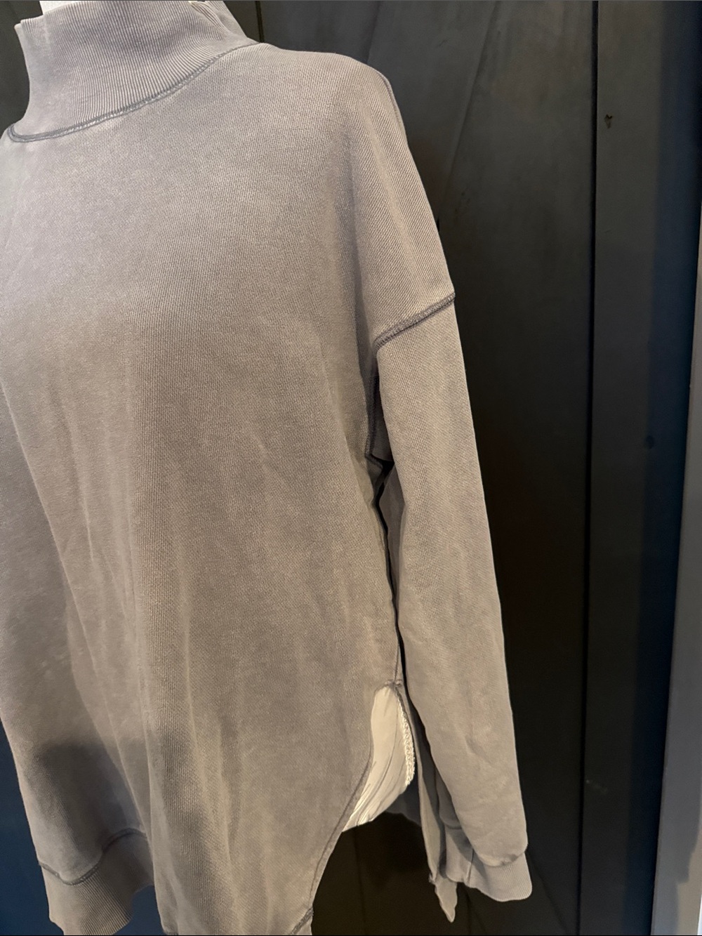 Free People Washed Gray Mock Neck Tunic Sweatshirt - Picture 5 of 11